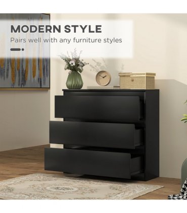 HOMCOM Chest of Drawers, 3 Drawer Storage Cabinet Unit for Bedroom, Black