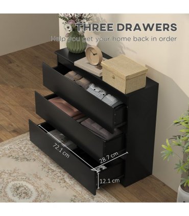HOMCOM Chest of Drawers, 3 Drawer Storage Cabinet Unit for Bedroom, Black