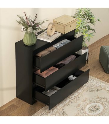 HOMCOM Chest of Drawers, 3 Drawer Storage Cabinet Unit for Bedroom, Black