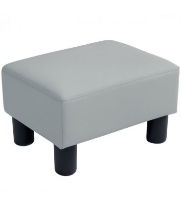 HOMCOM Chic Faux Leather Footstool Small Footrest with 4 Plastic Legs, Grey