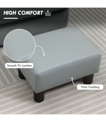 HOMCOM Chic Faux Leather Footstool Small Footrest with 4 Plastic Legs, Grey