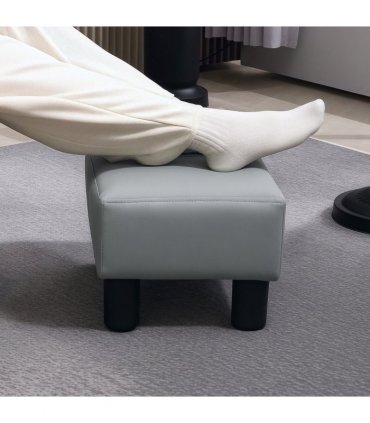 HOMCOM Chic Faux Leather Footstool Small Footrest with 4 Plastic Legs, Grey