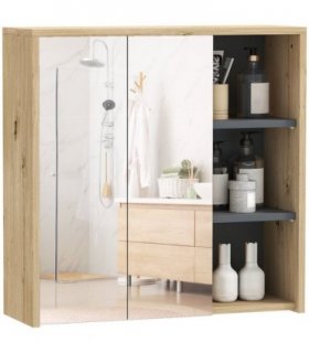 HOMCOM Bathroom Cabinet Wall Mounted Mirror Storage with Shelves Natural