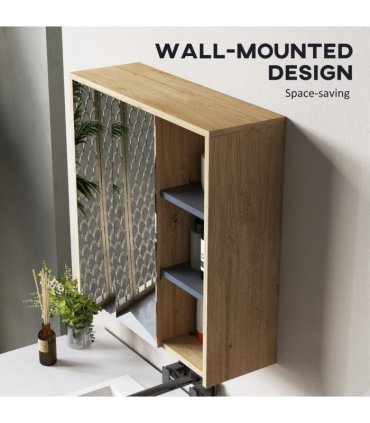 HOMCOM Bathroom Cabinet Wall Mounted Mirror Storage with Shelves Natural