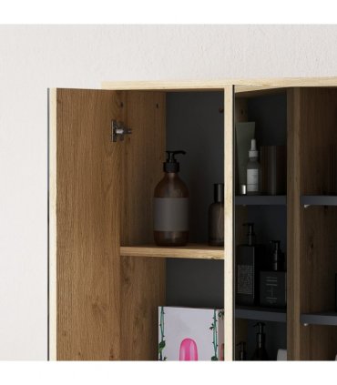 HOMCOM Bathroom Cabinet Wall Mounted Mirror Storage with Shelves Natural