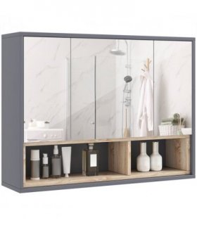 HOMCOM Bathroom Cabinet Wall Mounted Mirror Storage with Shelves Grey