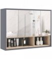 HOMCOM Bathroom Cabinet Wall Mounted Mirror Storage with Shelves Grey