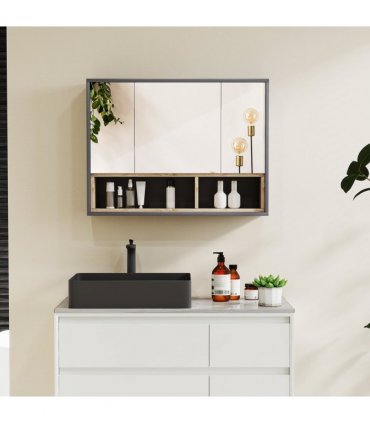 HOMCOM Bathroom Cabinet Wall Mounted Mirror Storage with Shelves Grey