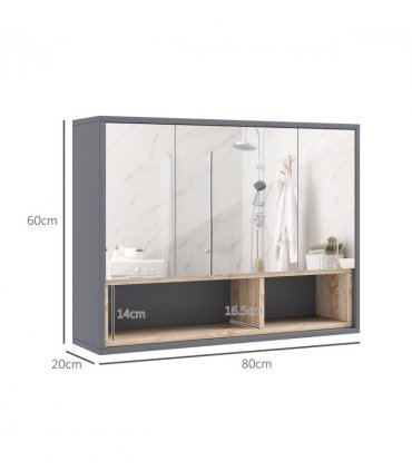 HOMCOM Bathroom Cabinet Wall Mounted Mirror Storage with Shelves Grey