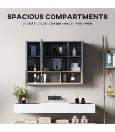 HOMCOM Bathroom Cabinet Wall Mounted Mirror Storage with Shelves Grey