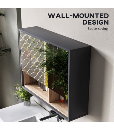 HOMCOM Bathroom Cabinet Wall Mounted Mirror Storage with Shelves Grey