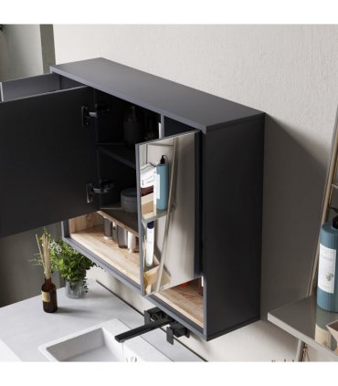 HOMCOM Bathroom Cabinet Wall Mounted Mirror Storage with Shelves Grey