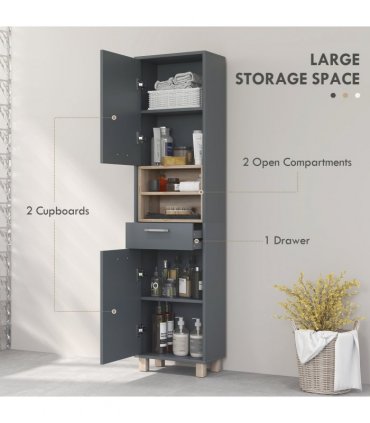 HOMCOM Bathroom Storage Unit with Open Shelves and Drawer