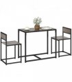 HOMCOM 3 Piece Dining Table Set with Metal Frame Grey Wood-Effect