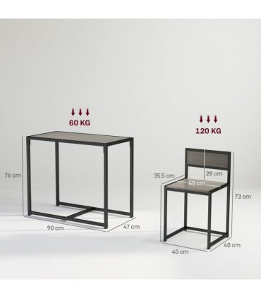 HOMCOM 3 Piece Dining Table Set with Metal Frame Grey Wood-Effect