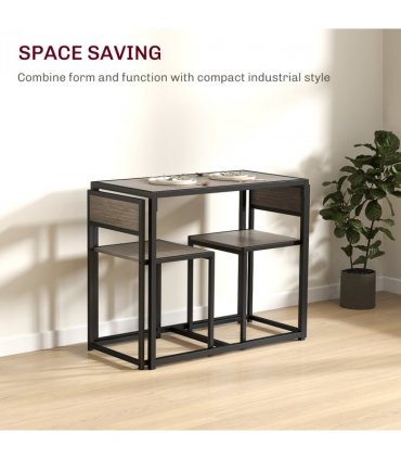 HOMCOM 3 Piece Dining Table Set with Metal Frame Grey Wood-Effect