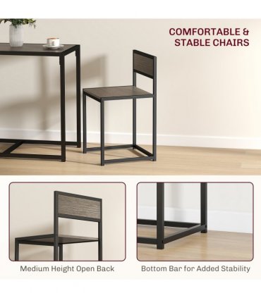 HOMCOM 3 Piece Dining Table Set with Metal Frame Grey Wood-Effect