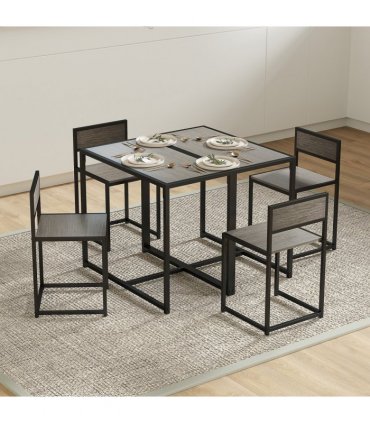 HOMCOM 3 Piece Dining Table Set with Metal Frame Grey Wood-Effect