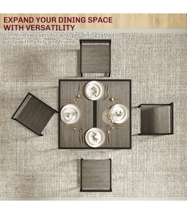 HOMCOM 3 Piece Dining Table Set with Metal Frame Grey Wood-Effect