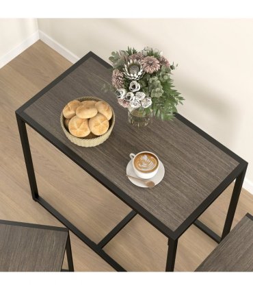 HOMCOM 3 Piece Dining Table Set with Metal Frame Grey Wood-Effect