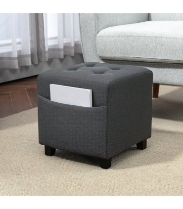 HOMCOM Small Footstool Square Ottoman with Padded Seat for Living Room Grey