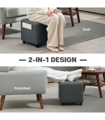 HOMCOM Small Footstool Square Ottoman with Padded Seat for Living Room Grey