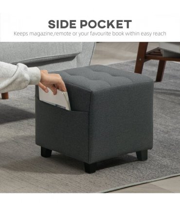HOMCOM Small Footstool Square Ottoman with Padded Seat for Living Room Grey