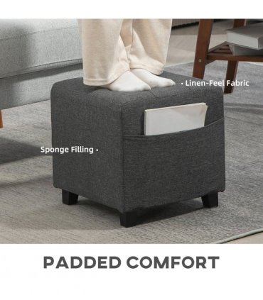 HOMCOM Small Footstool Square Ottoman with Padded Seat for Living Room Grey