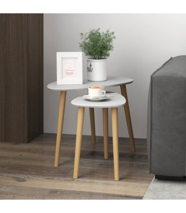 HOMCOM Side Table Set of 2, Modern End Coffee Bedside Tables Grey Natural
