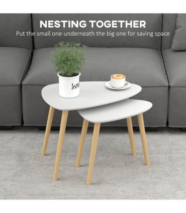 HOMCOM Side Table Set of 2, Modern End Coffee Bedside Tables Grey Natural