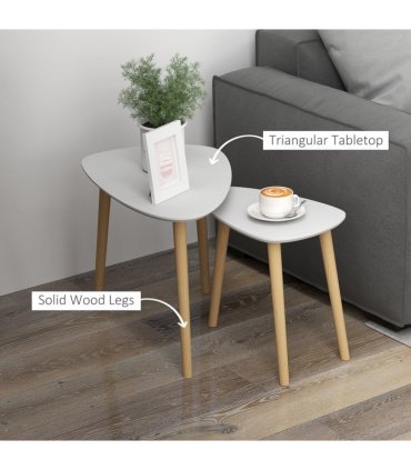 HOMCOM Side Table Set of 2, Modern End Coffee Bedside Tables Grey Natural