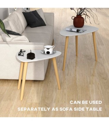 HOMCOM Side Table Set of 2, Modern End Coffee Bedside Tables Grey Natural