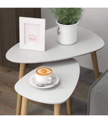 HOMCOM Side Table Set of 2, Modern End Coffee Bedside Tables Grey Natural