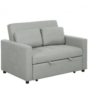 HOMCOM 2 Seater Sofa Bed Convertible Bed Settee with Cushions, Pockets, Grey