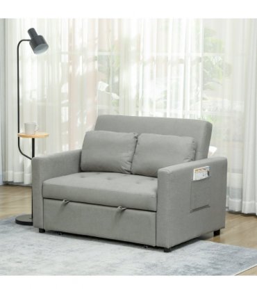 HOMCOM 2 Seater Sofa Bed Convertible Bed Settee with Cushions, Pockets, Grey