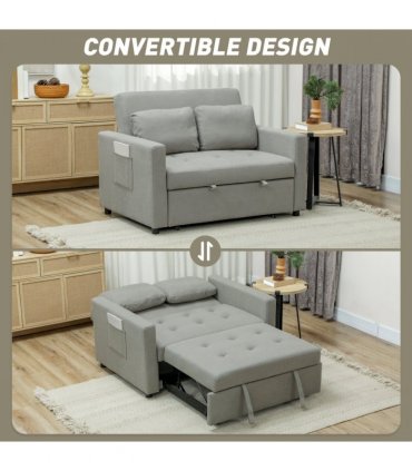HOMCOM 2 Seater Sofa Bed Convertible Bed Settee with Cushions, Pockets, Grey