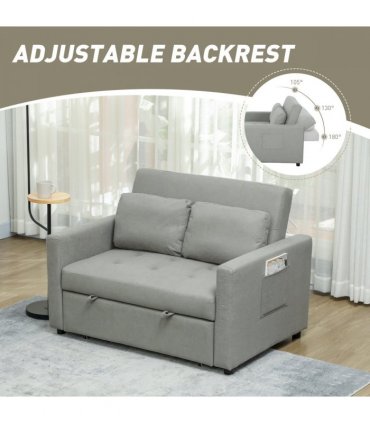 HOMCOM 2 Seater Sofa Bed Convertible Bed Settee with Cushions, Pockets, Grey