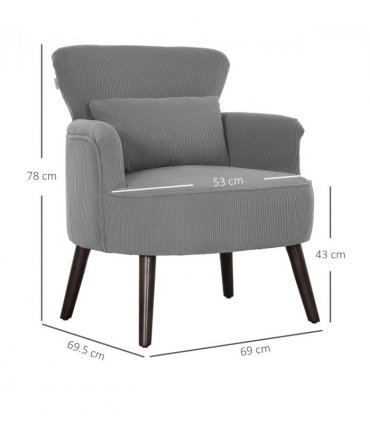 HOMCOM Armchair with Padded Seat and Backrest for Living Room, Light Grey