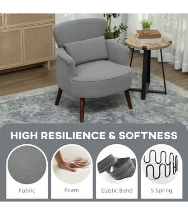 HOMCOM Armchair with Padded Seat and Backrest for Living Room, Light Grey