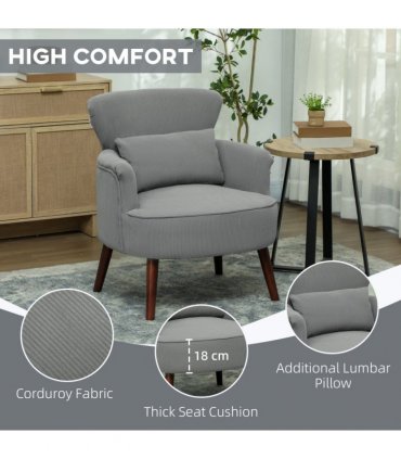 HOMCOM Armchair with Padded Seat and Backrest for Living Room, Light Grey