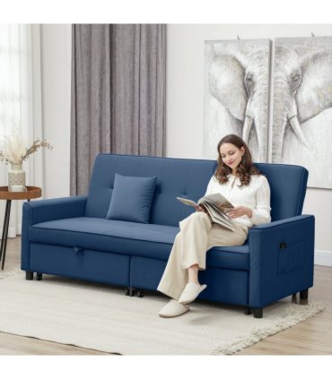 HOMCOM Reversible L-Shaped Sectional Sofa Bed with Cushions, Blue