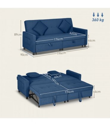 HOMCOM Reversible L-Shaped Sectional Sofa Bed with Cushions, Blue