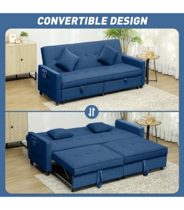 HOMCOM Reversible L-Shaped Sectional Sofa Bed with Cushions, Blue