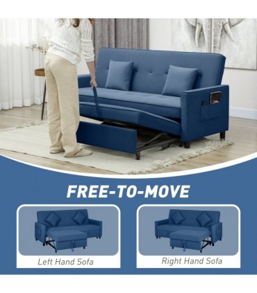 HOMCOM Reversible L-Shaped Sectional Sofa Bed with Cushions, Blue
