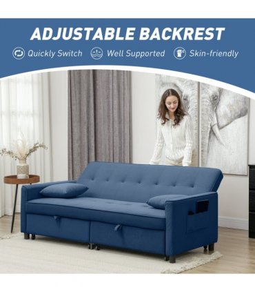 HOMCOM Reversible L-Shaped Sectional Sofa Bed with Cushions, Blue