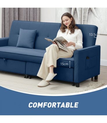 HOMCOM Reversible L-Shaped Sectional Sofa Bed with Cushions, Blue