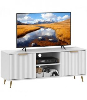 HOMCOM Modern TV Stand Cabinet with Storage for Living Room, White