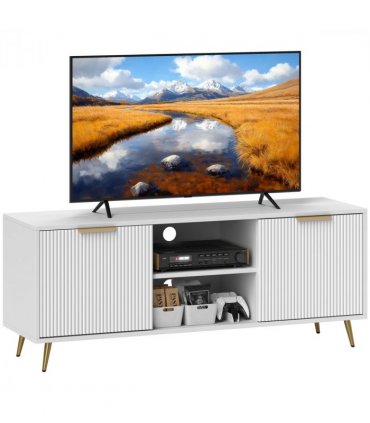 HOMCOM Modern TV Stand Cabinet with Storage for Living Room, White