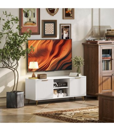 HOMCOM Modern TV Stand Cabinet with Storage for Living Room, White