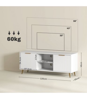 HOMCOM Modern TV Stand Cabinet with Storage for Living Room, White